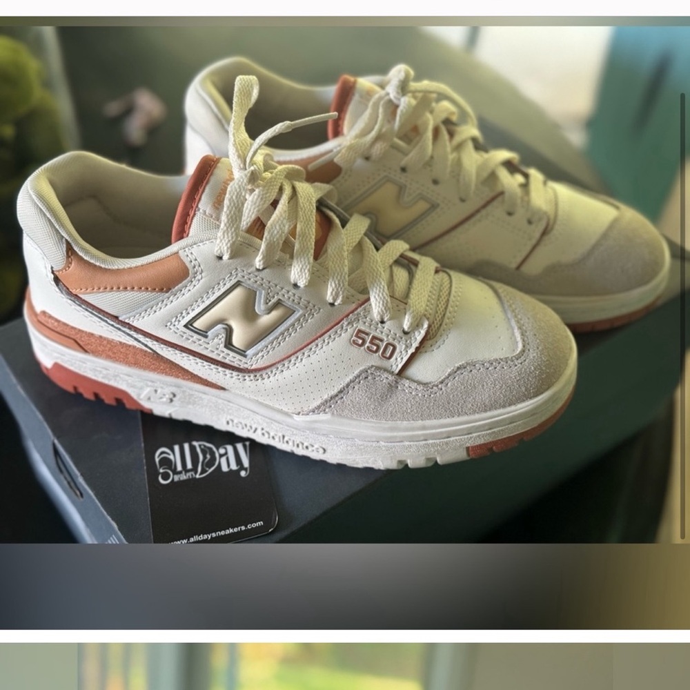 New Balance 550 Cream and Orange Sneakers
